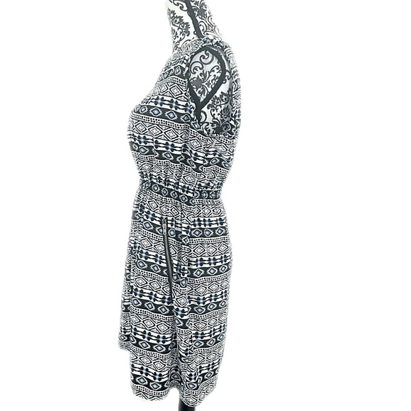 Feathers Boho Navy Blue and White Sheath Cinched Waist Mini Dress, L - Picture 6 of 9